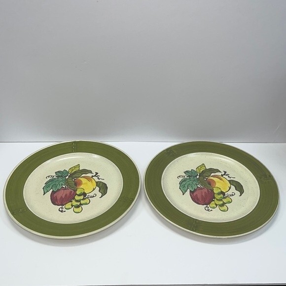 Metlox Poppytrail Vernon Provincial Fruit 10.5 in Dinner Plates Set of 2 - Picture 3 of 13